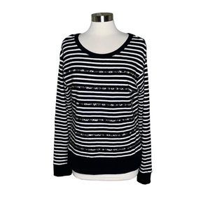 Halogen L beaded striped sweater black cream